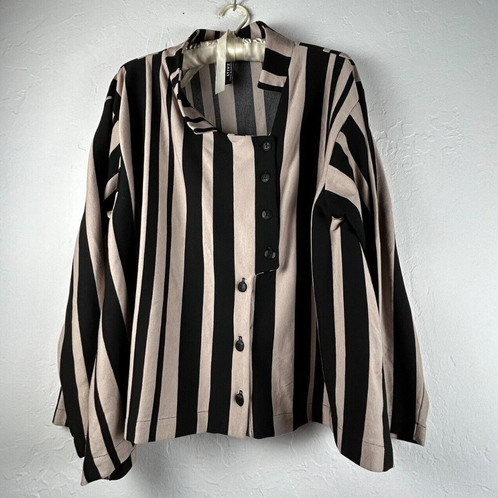 Itemz Chris Baumgartner Womens Striped Asymmetric Jacket Black Brown One Size